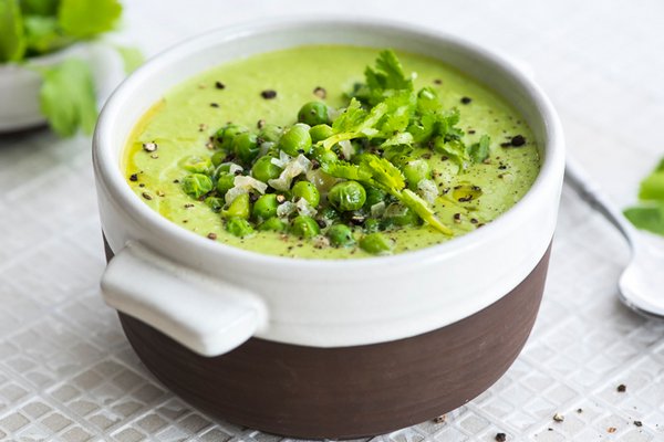 Суп-крем мясной из зеленого горошка